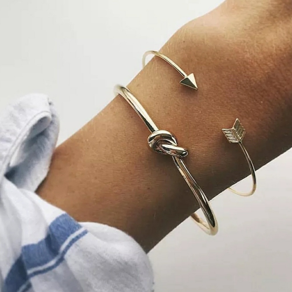 Gold 2 Piece Bracelet Bangle Set - Picture 2 of 5